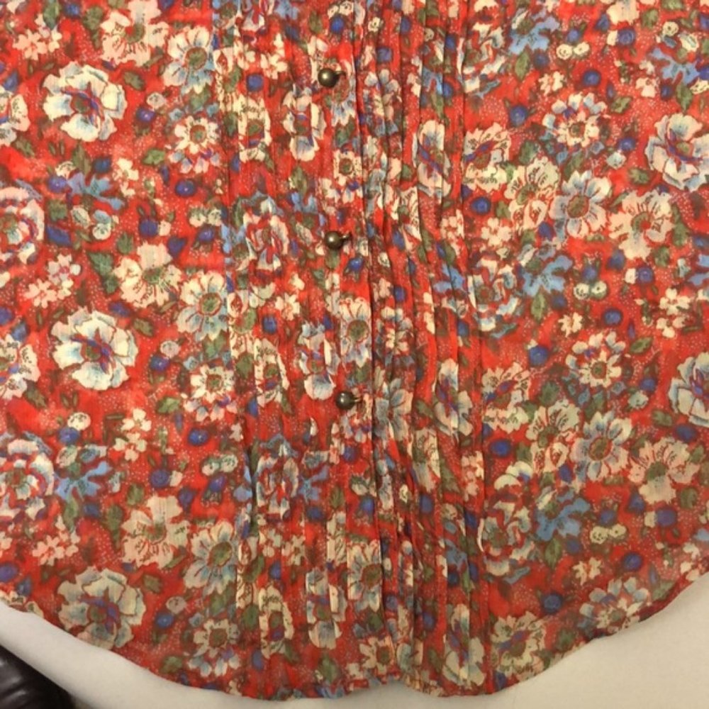 Aerie floral button down ruffle racerback tank with braided adjustable straps - Picture 3 of 8